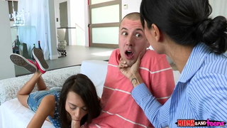 Incest Porn Clips: Dude is double teamed by his girlfriend and her mom