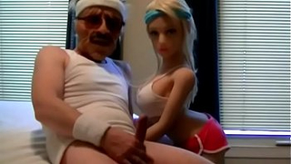 Mustached old stallion replaces daughter's tight pussy with a sex doll