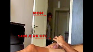 Intentionally caught by mother while son jerking off